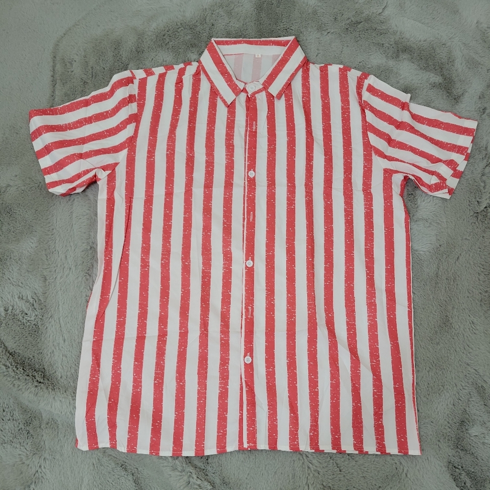 Nwot Mens Red And White Striped Buttondown Top - Picture 3 of 7